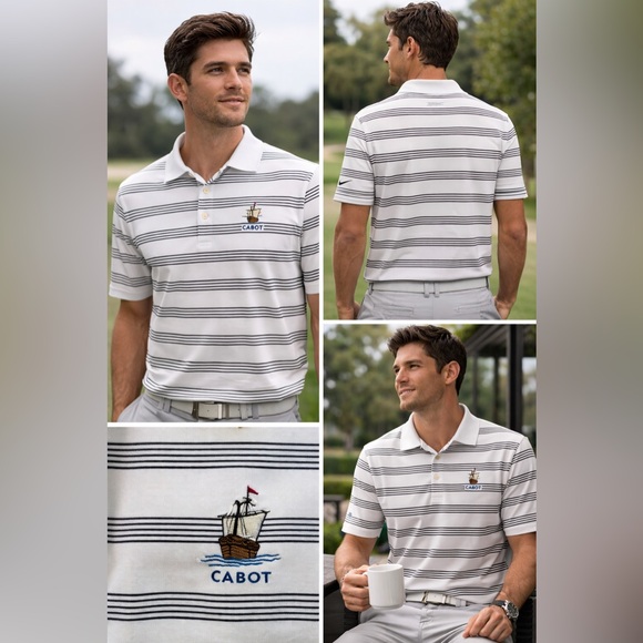 Nike Other - Nike Golf Dri-Fit Striped Polo Shirt White Black Cabot Logo Men’s Small